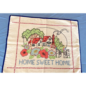 Vintage Embroidered/Cross Stitch Decorative Pillow Cover HOME SWEE HOME 17"x14"